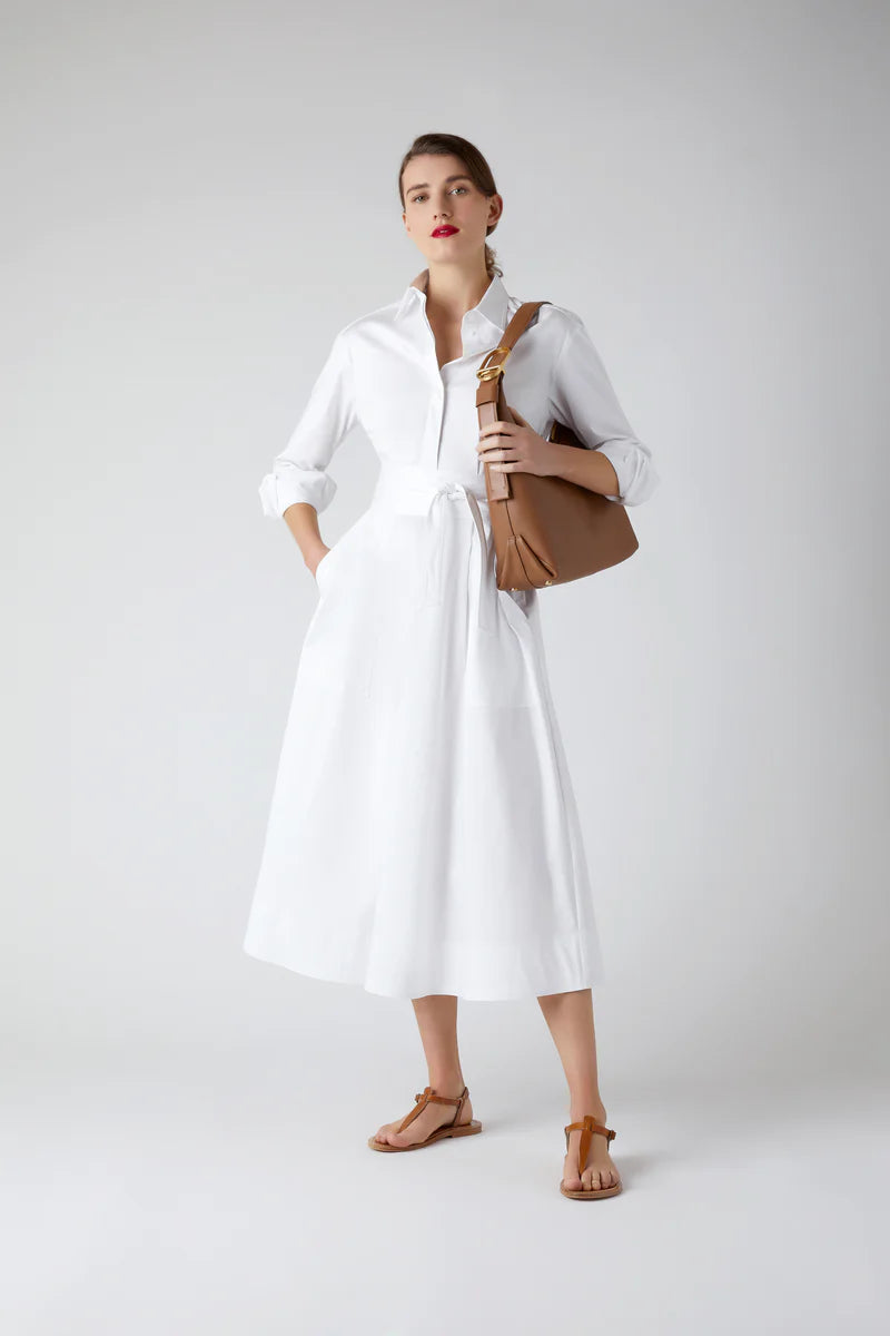 Blythe Full Skirt Shirt Dress in White