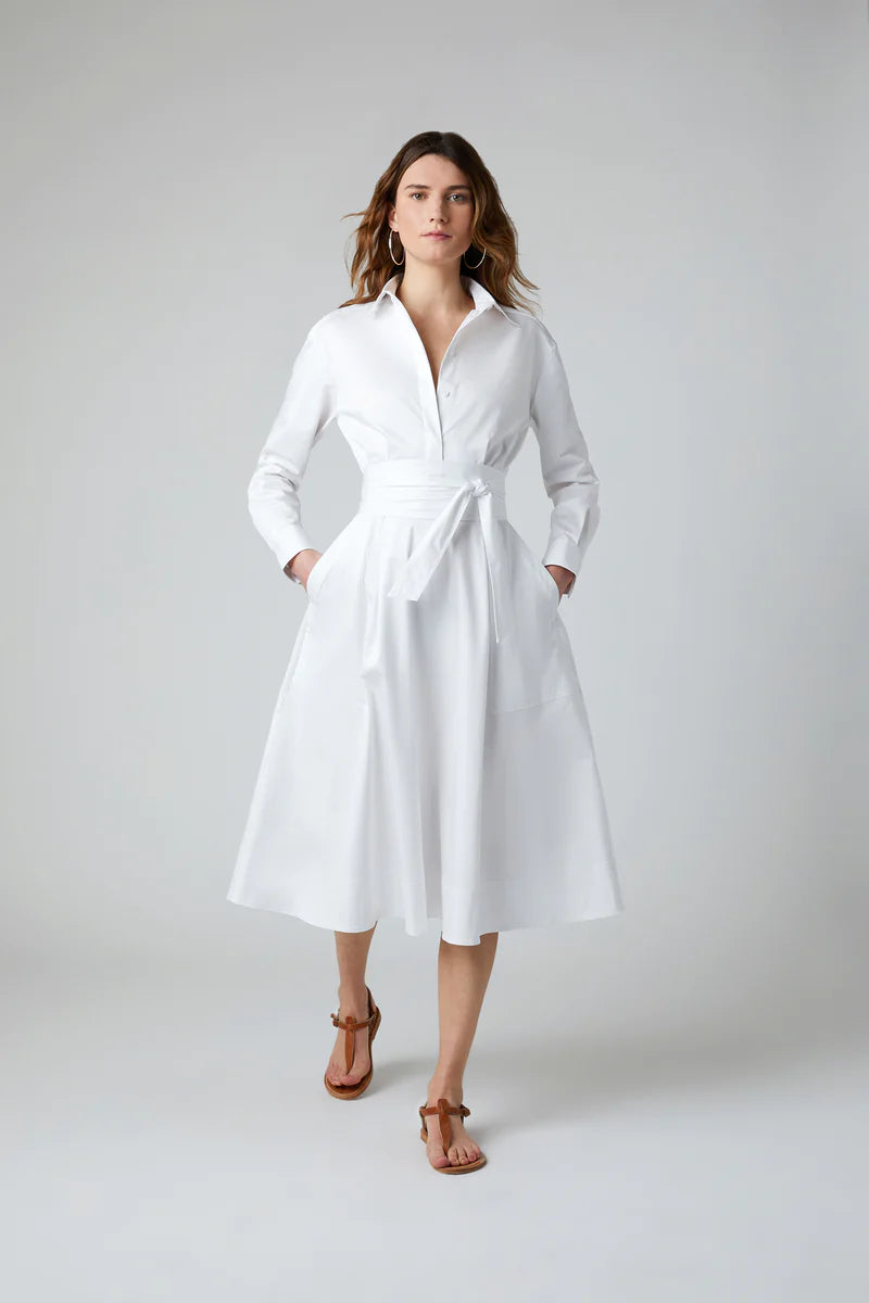 Blythe Full Skirt Shirt Dress in White
