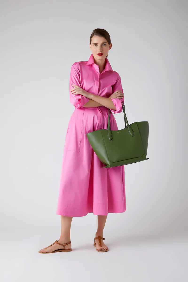 Bryn Leather Tote Bag with Pink Dress