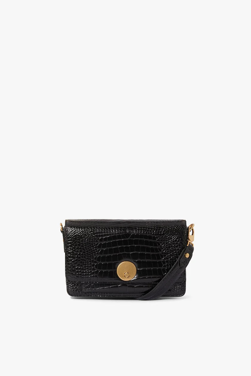 Celia Leather Multi Strap Bag in Black Croc