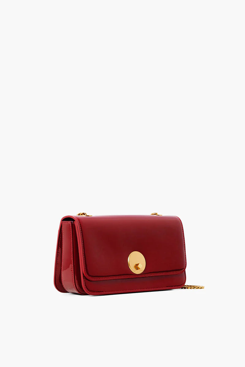 Celia Leather Patent Chain Strap Evening Bag in Red