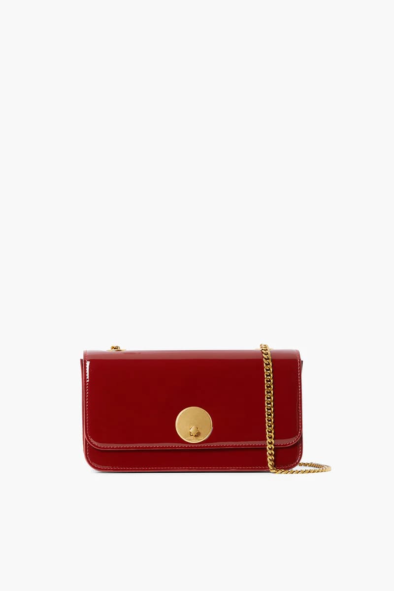 Celia Leather Patent Chain Strap Evening Bag in Red