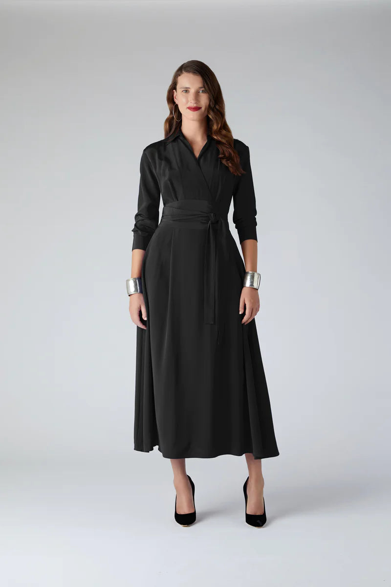 Celia silk full skirt shirt dress