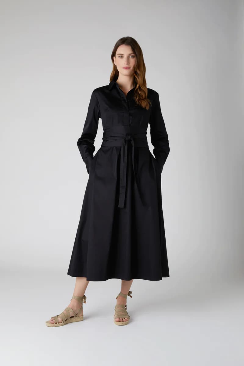 Clemence Collared A-Line dress With Obi Belt