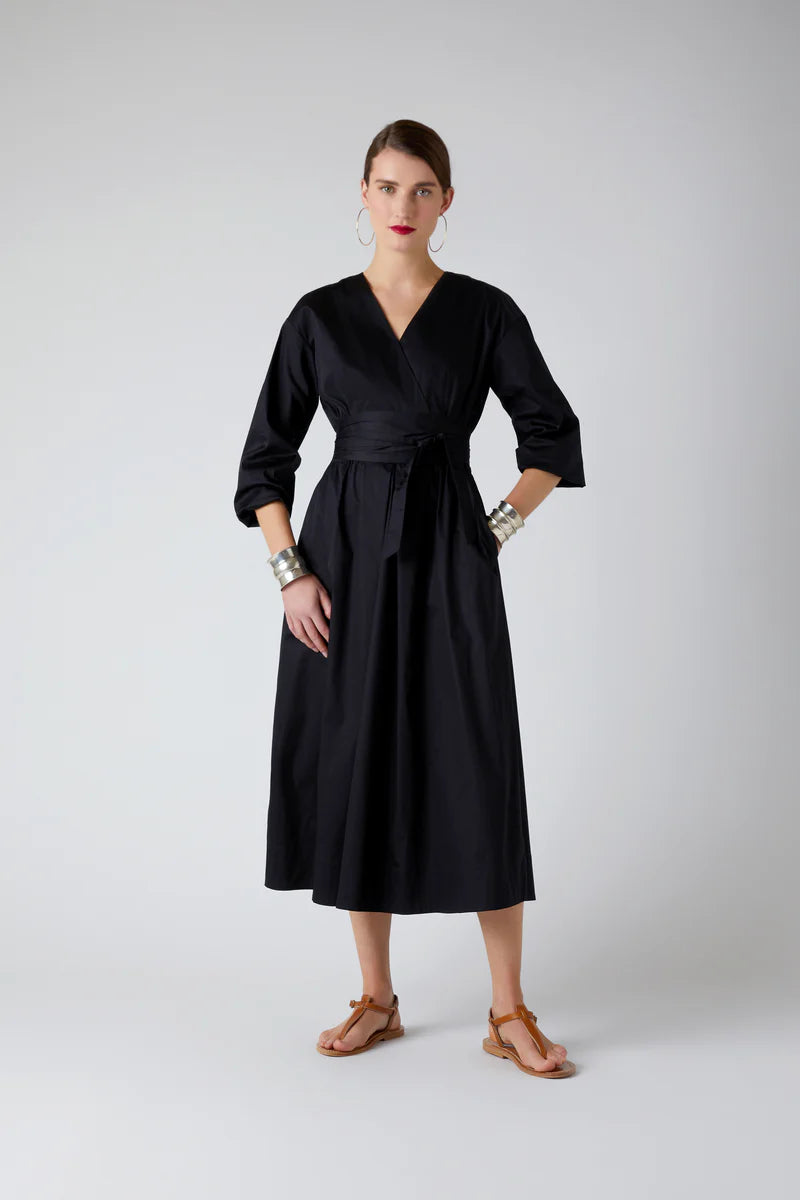 Connie Full Skirt Wrap Dress in Black