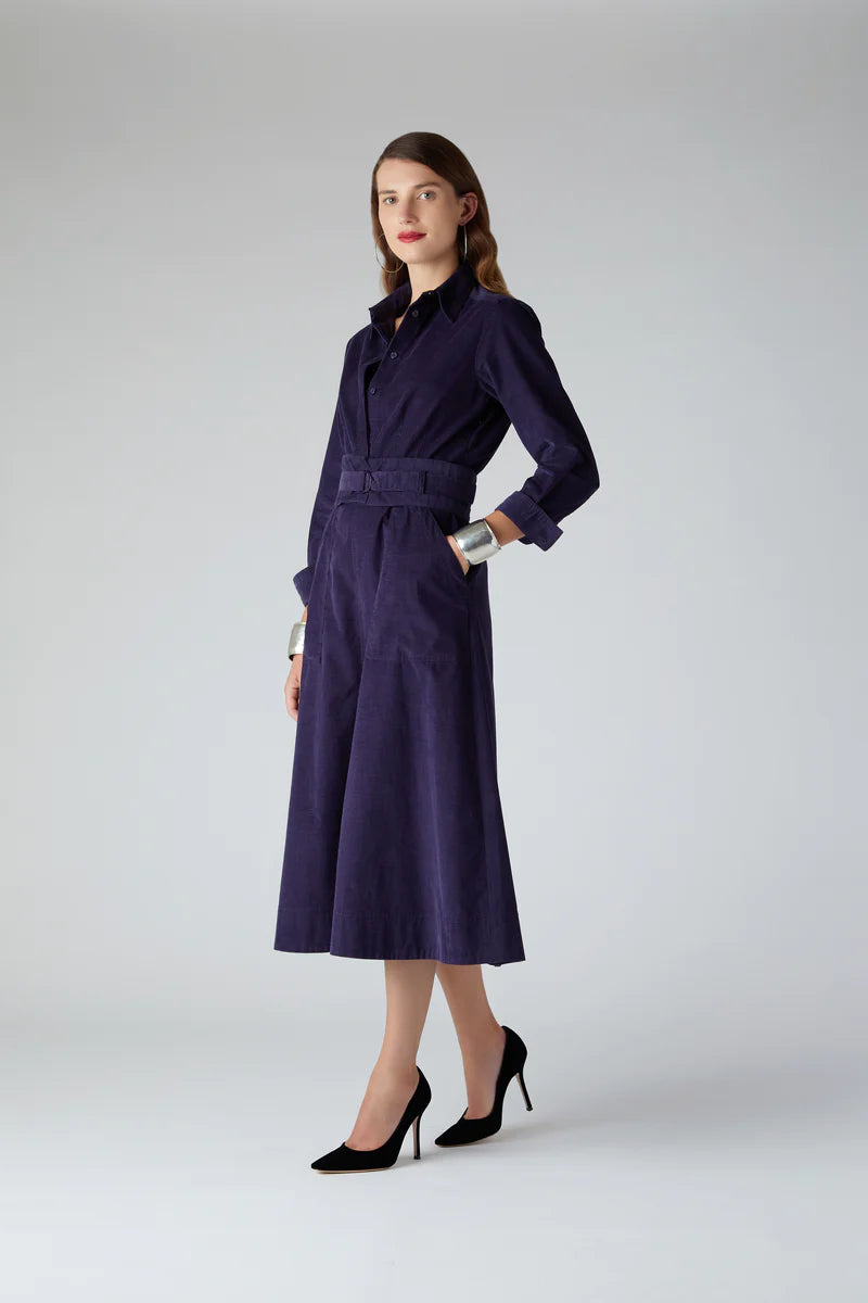 Constance Needlecord Shirt Dress in Blue (side view)