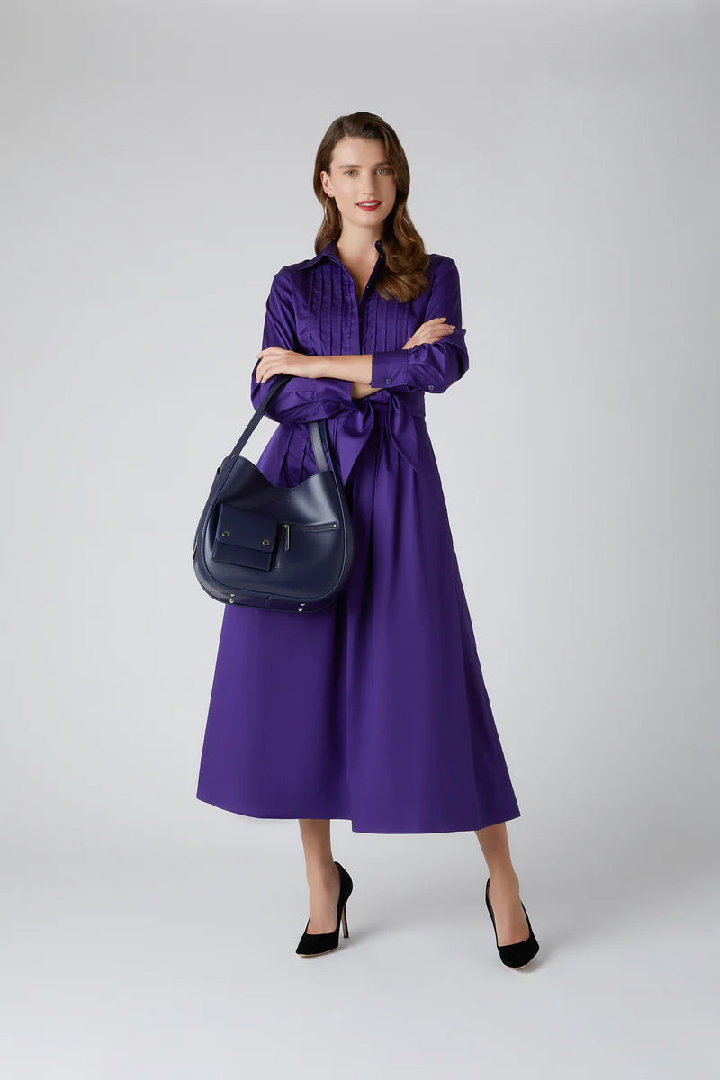 purple Emily pintuck full skirt shirt dress with Dahlia Hobo Bag