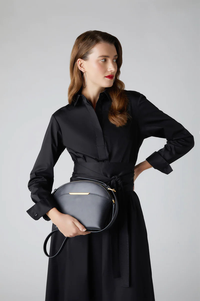 Darcey Leather Dome Cross Body Bag in Black