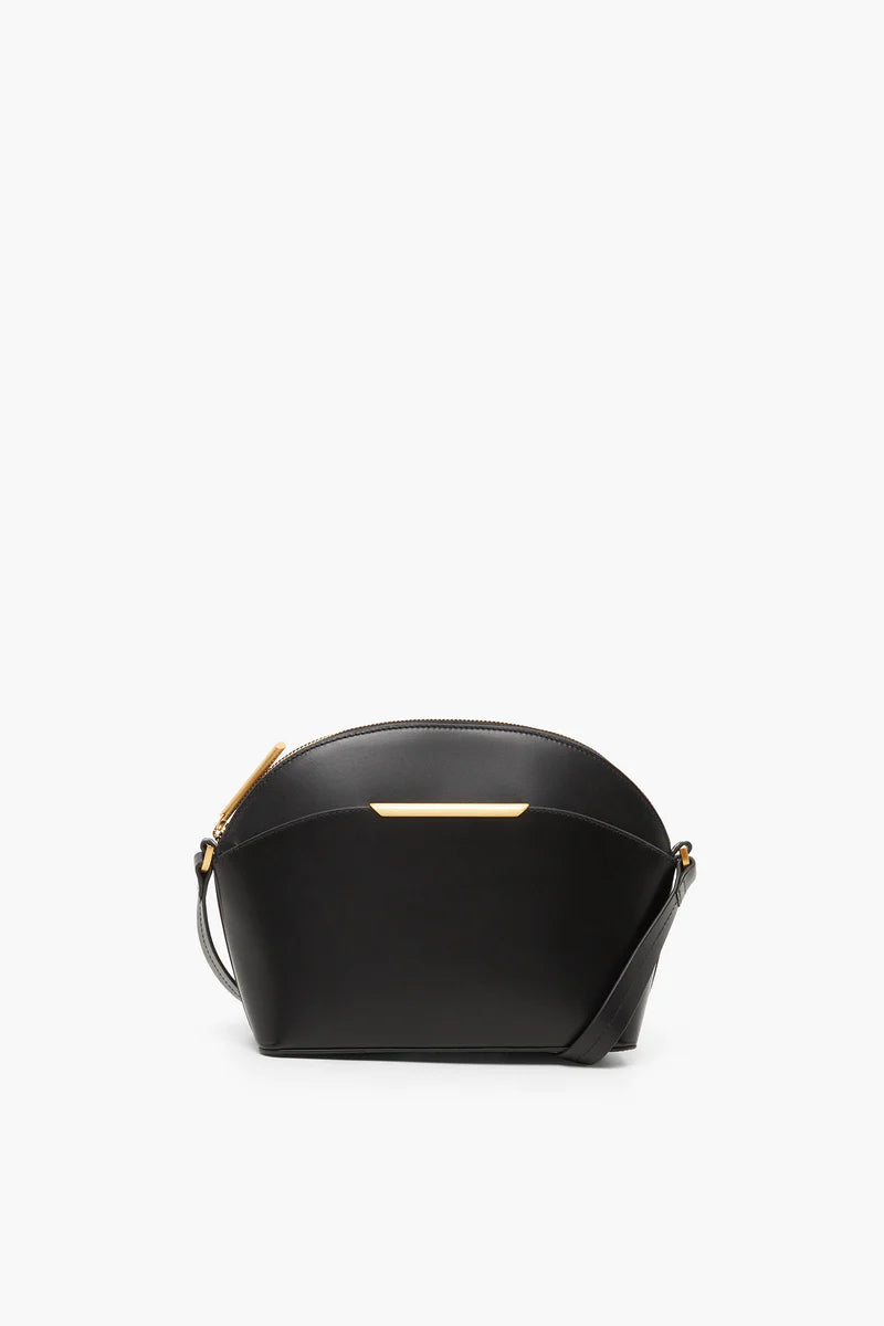 Darcey Leather Dome Cross Body Bag in Black