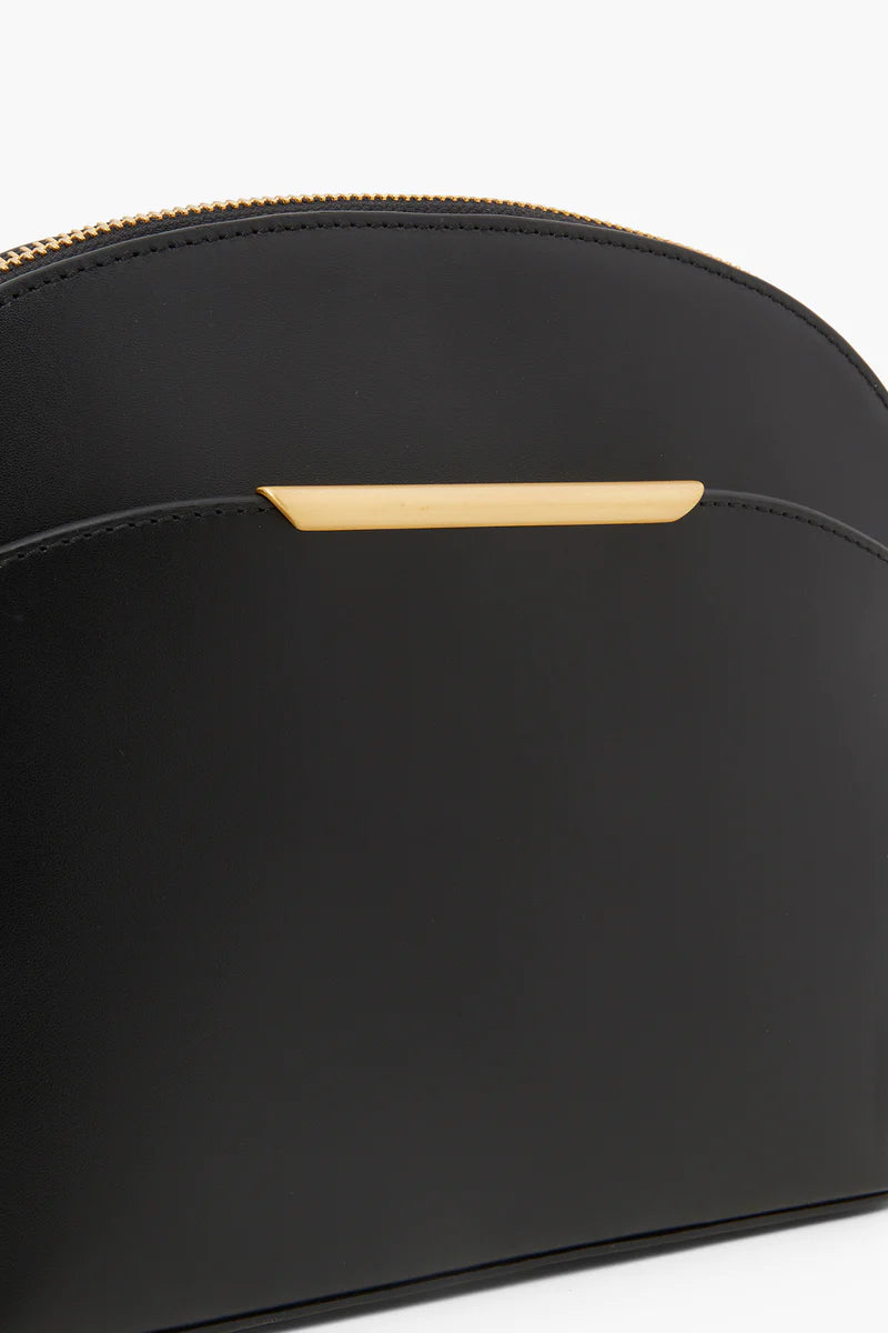 Darcey Leather Dome Cross Body Bag in Black