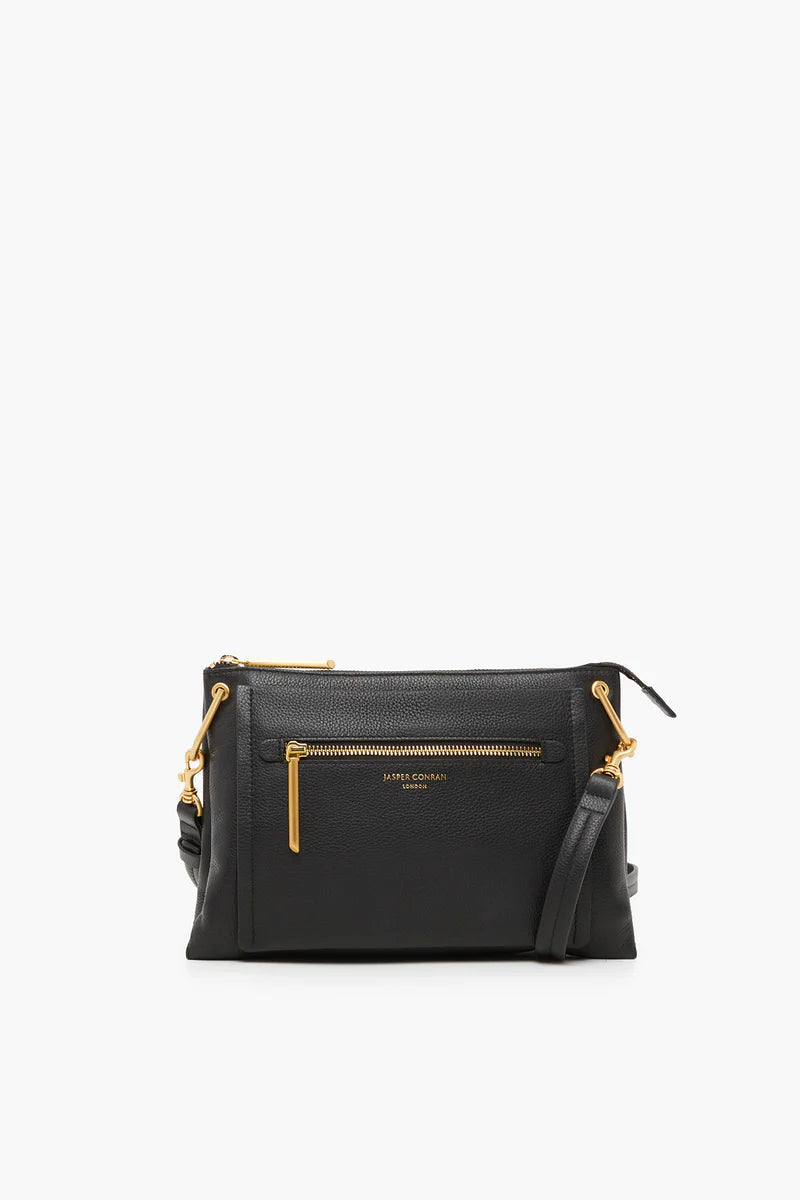 Darcey Leather Triple Section Cross Body in Black