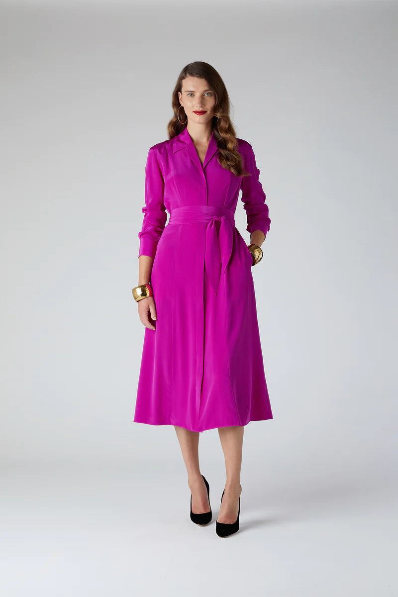 Robe col V en soie Eliza rose