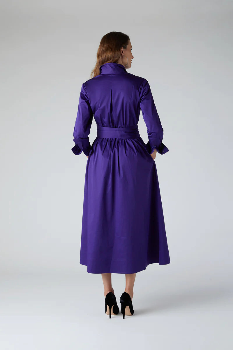 Emily Pintuck Full Skirt Shirt Dress in Purple