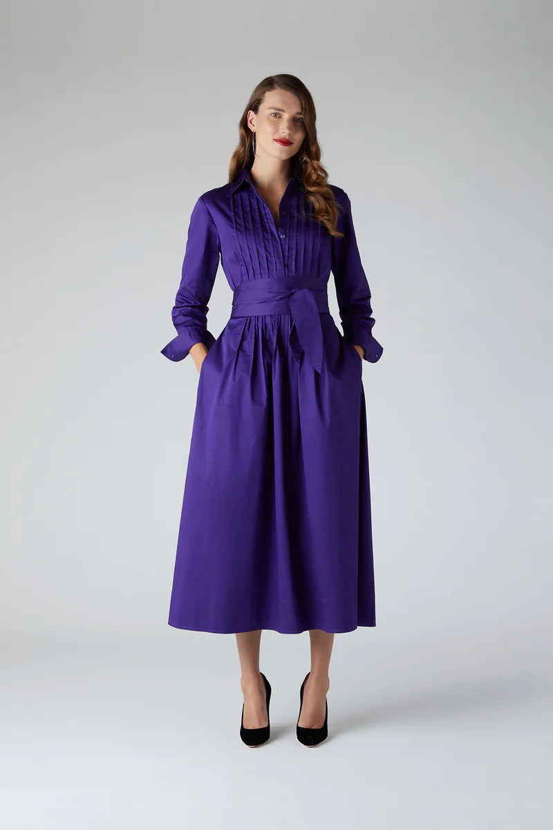 Emily pintuck full skirt shirt dress in Purple