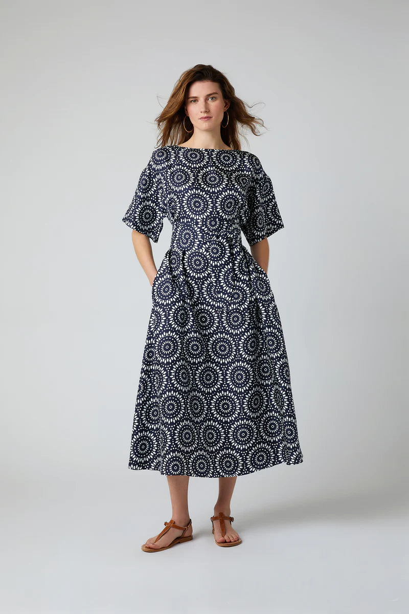 Flora A-line Silk Dress in Navy