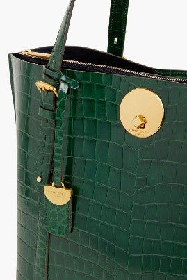 Alexis Leather Croc Grab Tote Bag in Green
