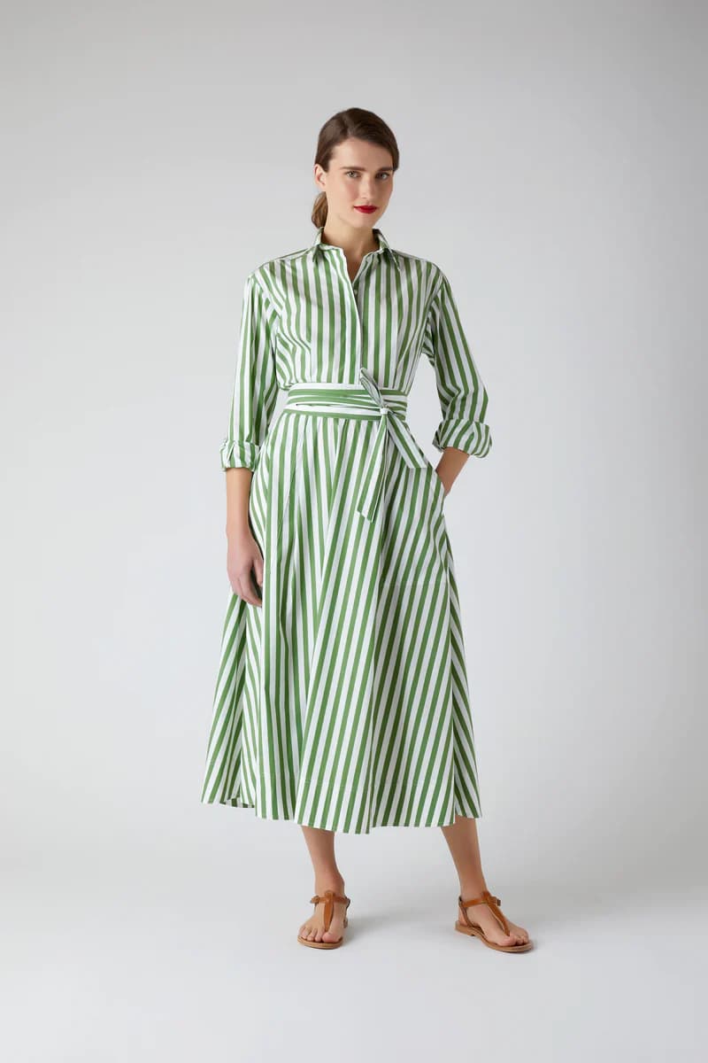 Blythe Green striped full skirt shirt dress