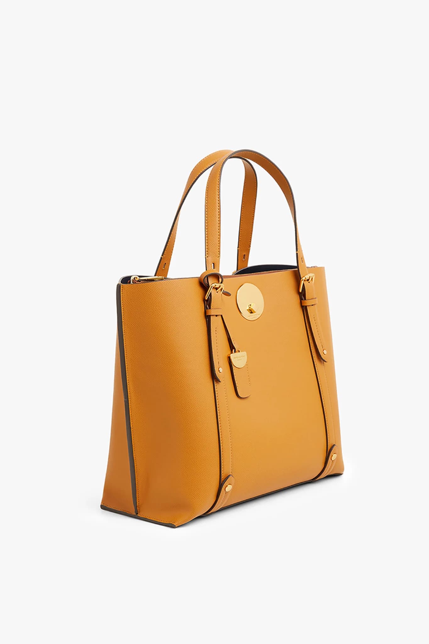 Mustard Natural Grain Alexis Crosshatch Leather Grab Bag