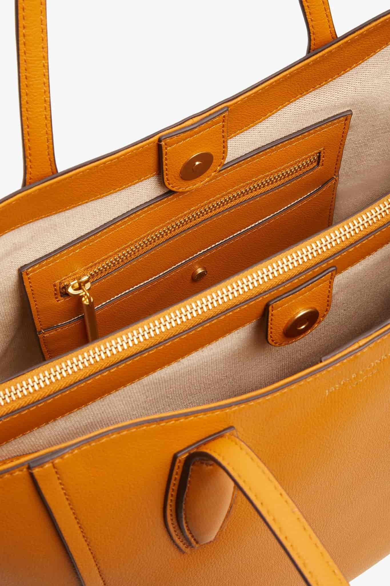 Inside view of the Bryn Leather Tote Bag in Camel