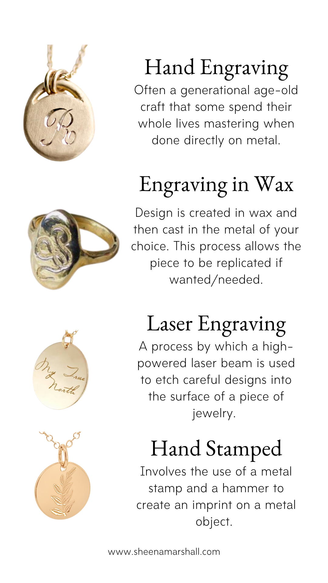 engraved and hand stamped gold jewelry