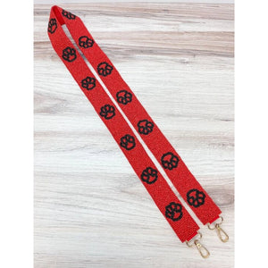 Beaded Purse Strap - Red & Black Paw Print - Savage Roots Boutique 