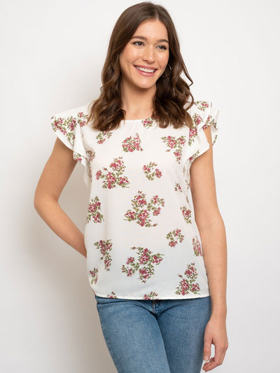 WOMEN'S FLORAL RUFFLE SLEEVE TOP