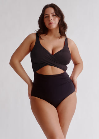 SWIM-F {Island Hopping} Black Belted One Piece Swimsuit EXTENDED