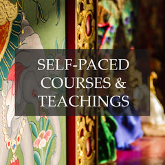 Photo of Tara Temples shrine with the words Self-Paced Courses & Teachings