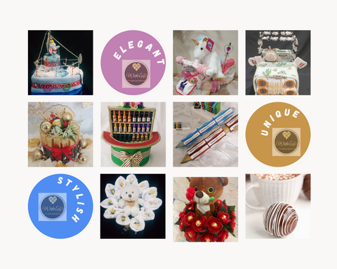 HiWish Gifts-one stop shop for all gifting occasions. diaper cakes, chocolate bouquet, bridal shower, birthday gifts, lollipop 7 marshmallow bouquets