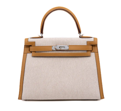 KELLY 28 IN LEATHER GOLD/FABRIC BEIGE PHW Z STAMP