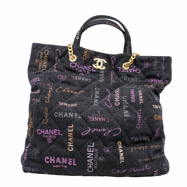 Chanel Vintage White Logo Black Canvas Tote Bag - LAR Vintage