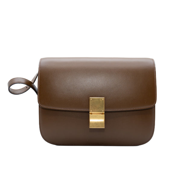 Used Celine Shoulder Bag Classic Box Medium Camel Color With Box And  Storage Bag