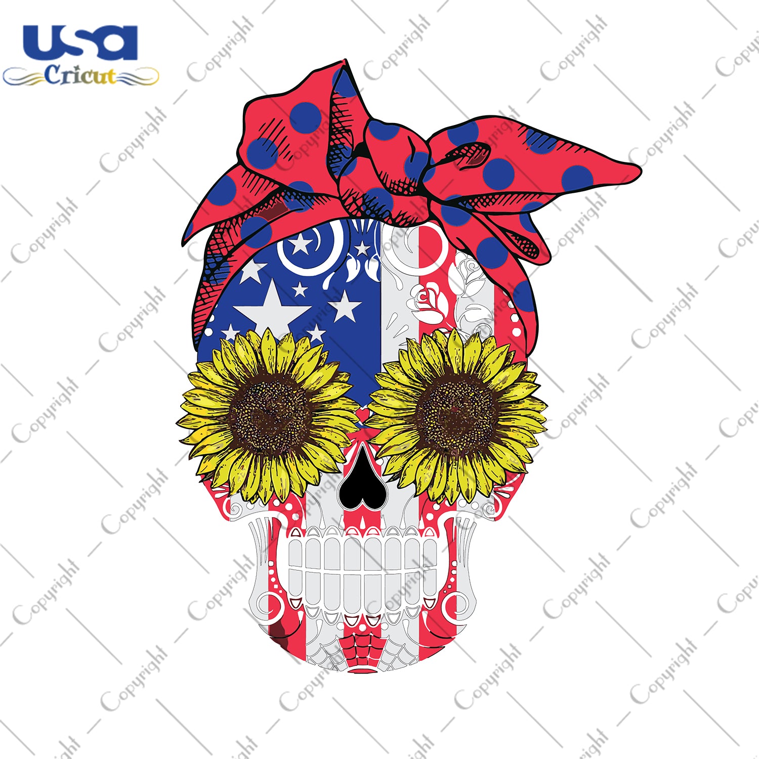 Download Sunflower Skull Svg Independence Day Flag Day Svg Freedom Day Amer Usa Cricut