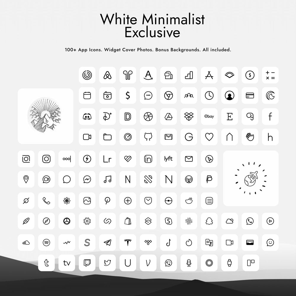 black and white app icons