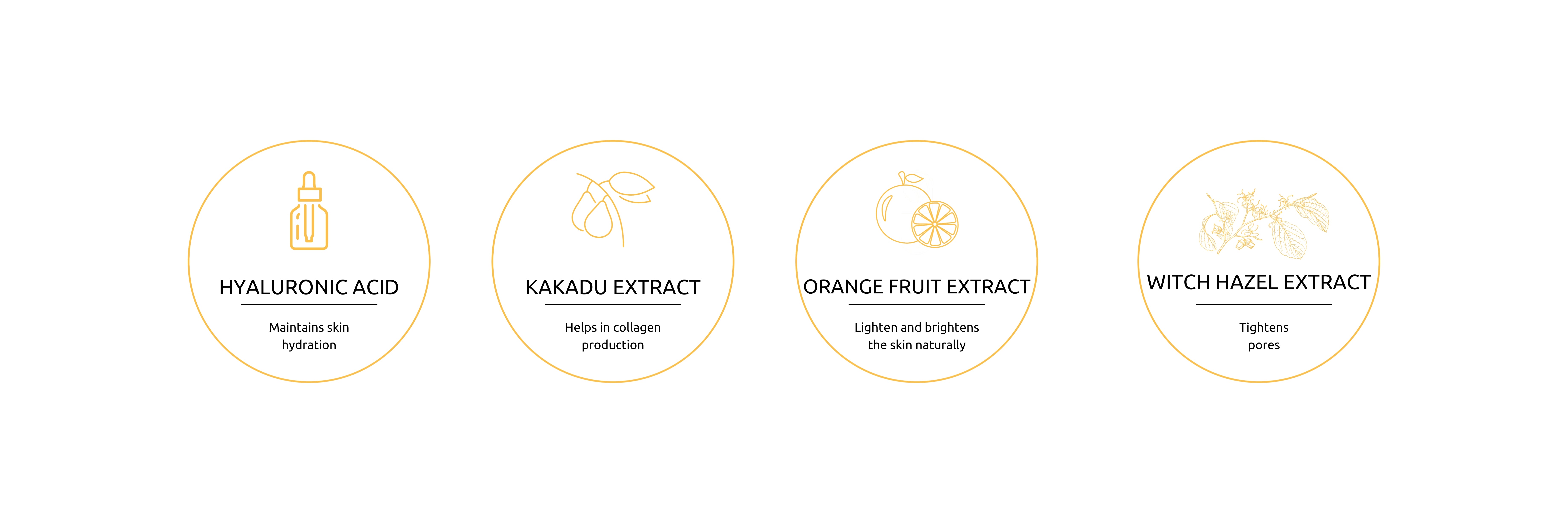 Enriched with Hyaluronic Acid, Kakadu Extract, Orange Fruit Extract, Witch Hazel Extract