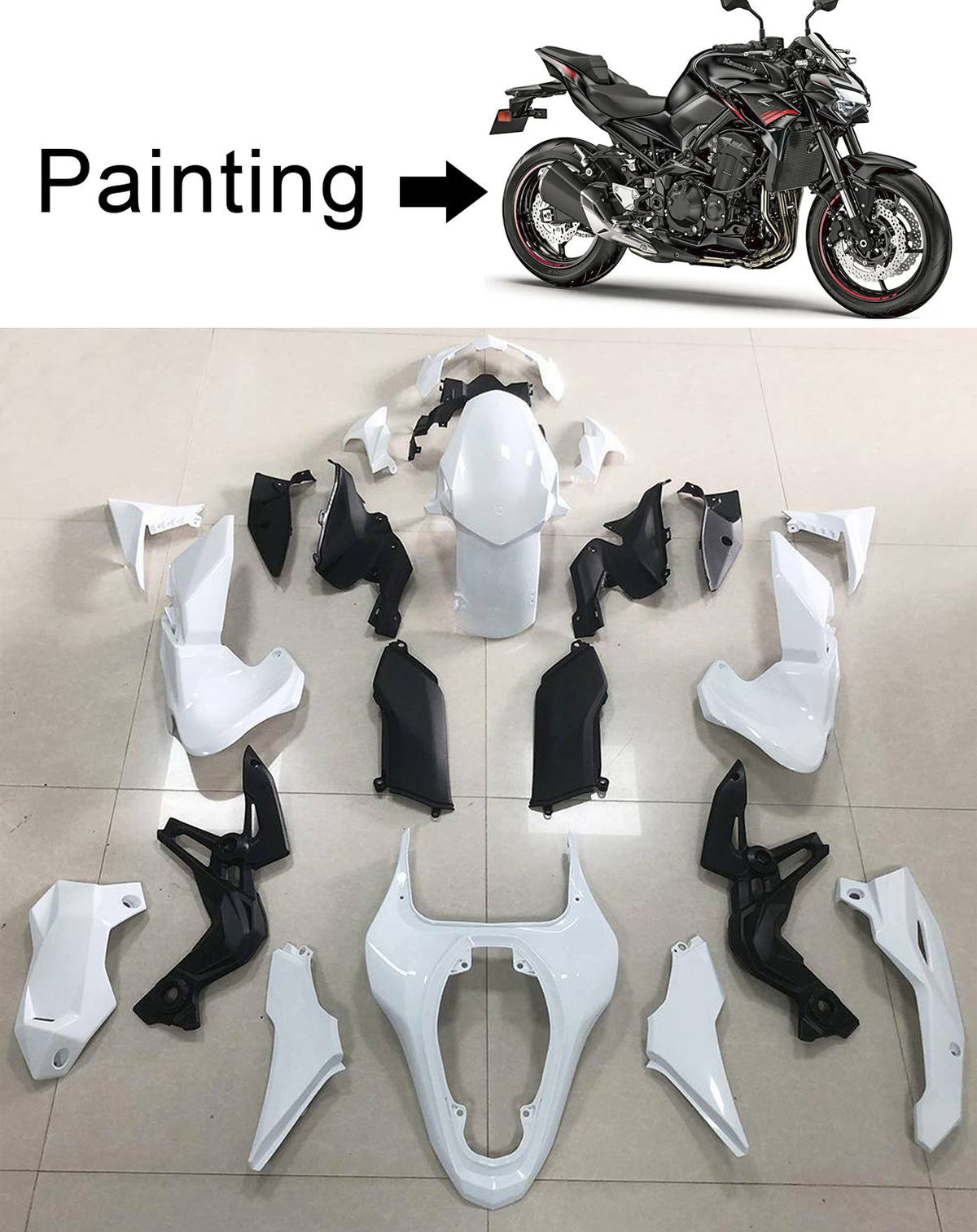 Amotopart 2020-2021 Kawasaki Z900 Matte Black Fairing Kit