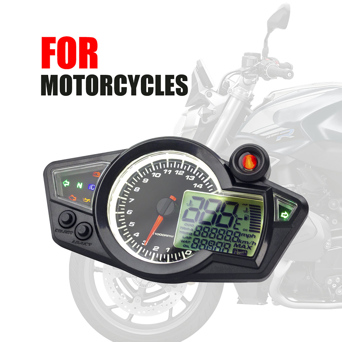 Speedpark Motorrad LCD TFT Digital Tachometer 14000 U / min 6 Gang