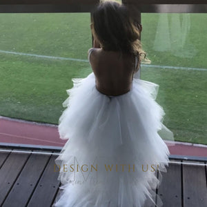 
            
                Load image into Gallery viewer, Custom Made Children&amp;#39;s Flower Girl Dresses - Jorja Backless With High And Low Skirt
            
        