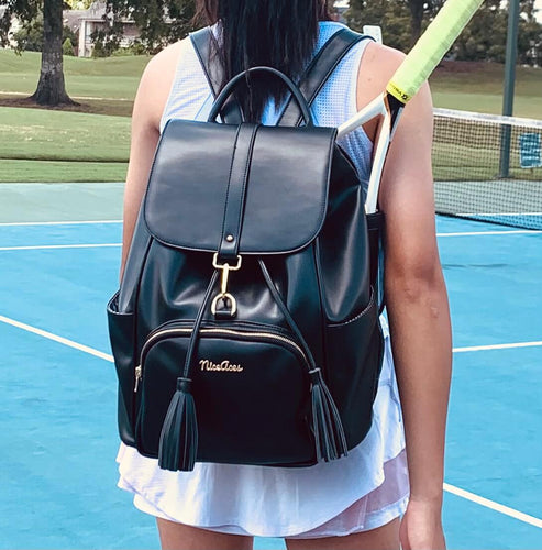 niceaces-HANA Designer Handmade Backpack, Fits Tennis, Pickleball Racquets,  Vegan Leather,Ripple Pattern, & a Matching Clutch