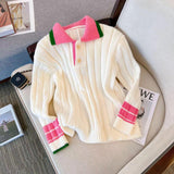 Cozy Sweater in Cream with Pink and Green Accents