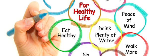Circles in different colors with words about healthy lifestyle written in each one