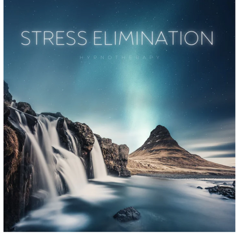 Mountains and water with Stress Elimination written above