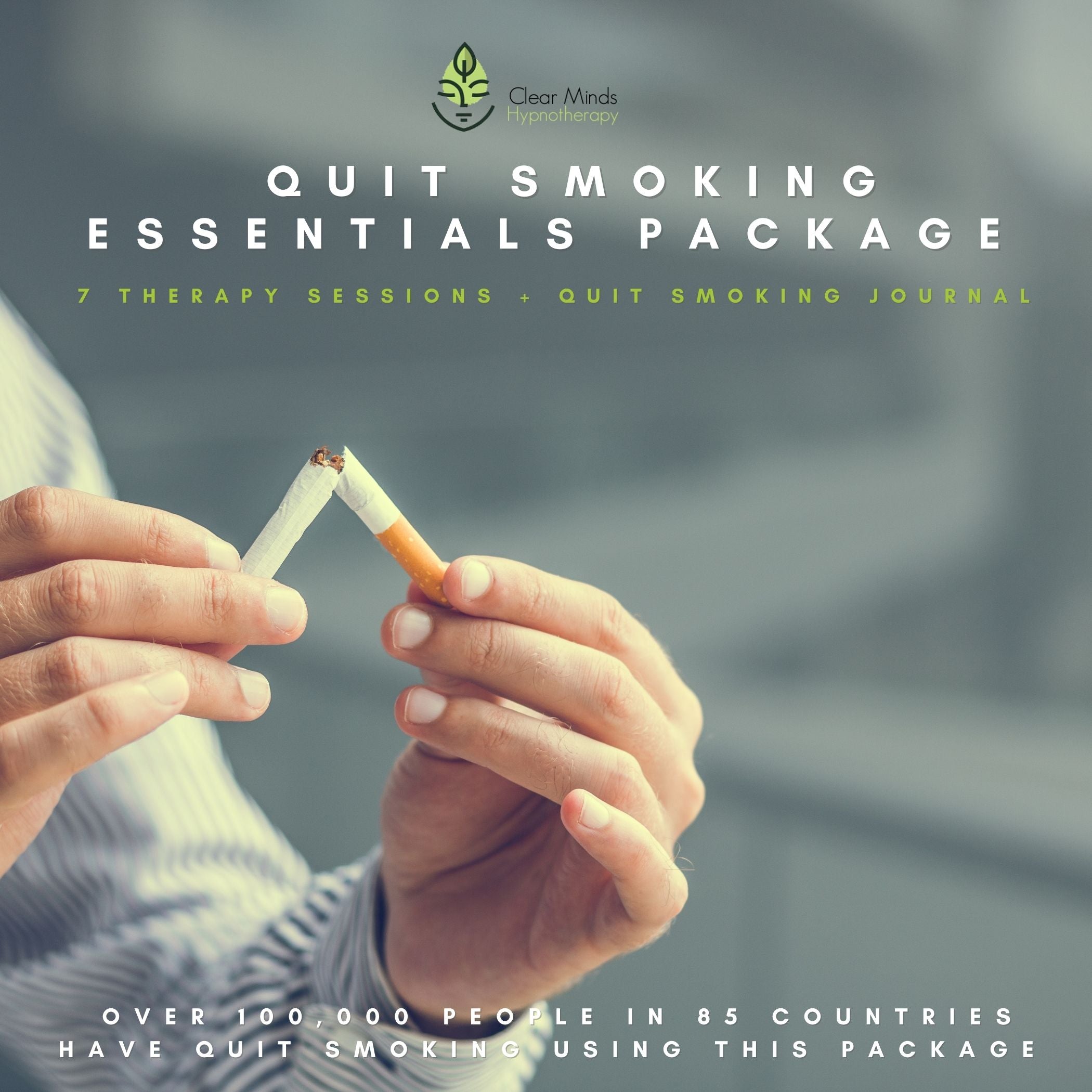 0 S Hypnotherapy QUIT SMOKING ESSENTIALS PACKAGE 7 THERAPY SESSIONS QUIT SMOKING JOURNA L - T - O o OVERILOOL000 PEO HAVE QUIT.SM O Kuungl LE IN 85 COUNTRIES IUSING THIS PACKAGE 