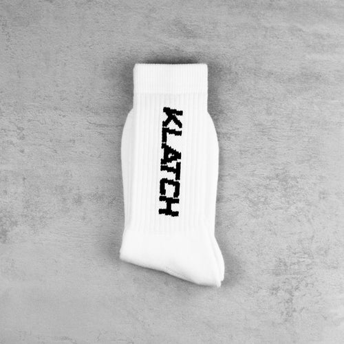 Sample Socks - White & Black Slant Text Crew Socks