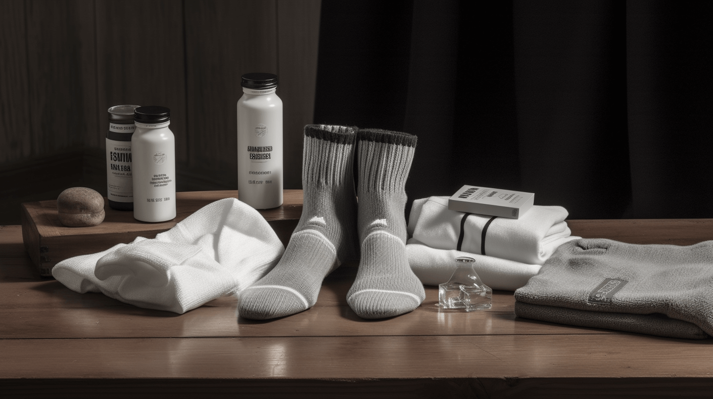 grey socks with socks care products such as towels and detergents