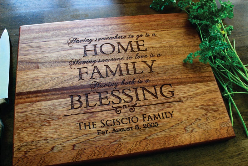 Family Monogram Custom Engraved Bamboo Cutting Board - Whitetail  Woodcrafters