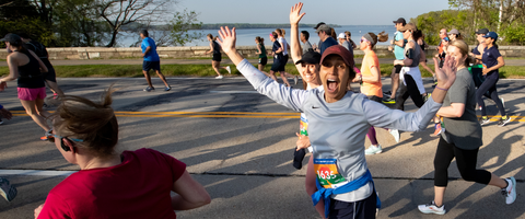 Racers celebrating their finish