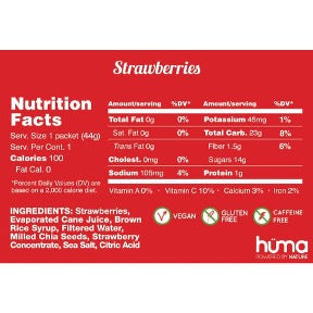 Huma Energy Gels Strawberries Nutritional Information