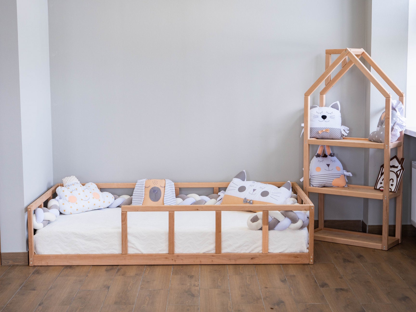 full size montessori bed with rails