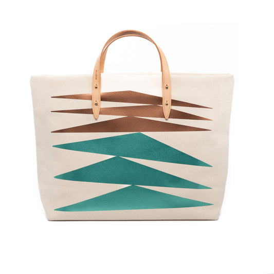 Natural canvas and leather designer tote bag, neon blue & gold print –  Blanco Bags